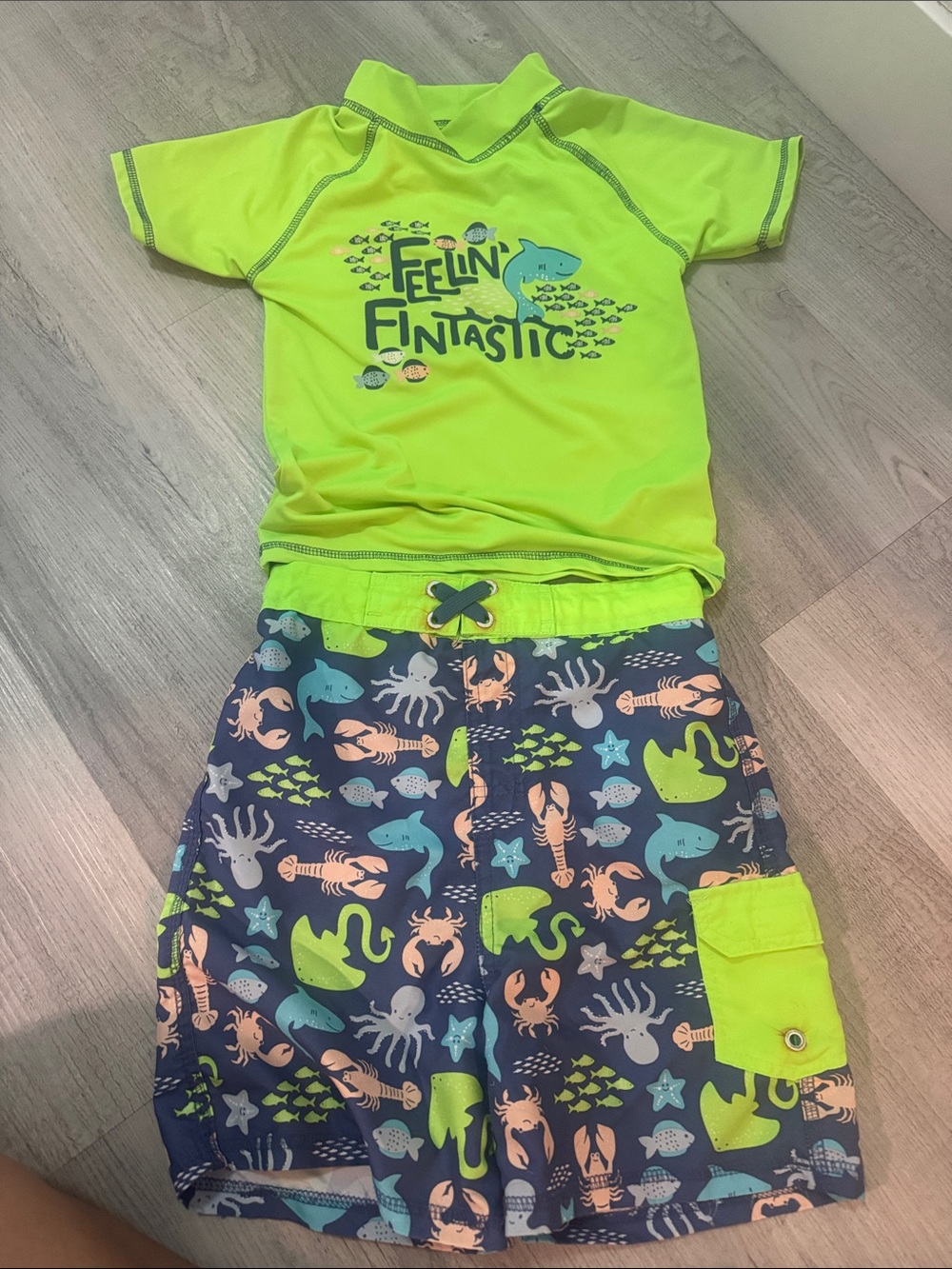 Kids Neon Green 'Feelin Fintastic' Rashguard Swim Set